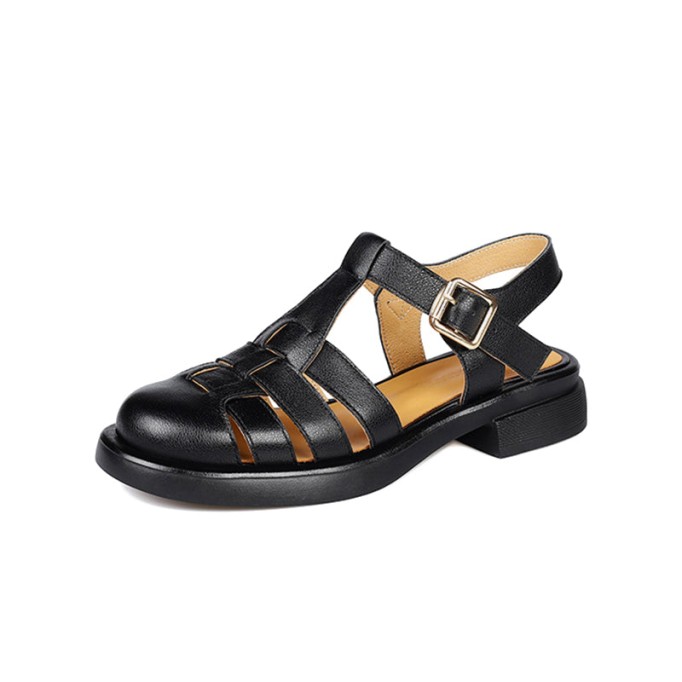 Designer Fisherman Shoes Genuine Leather Gladiator Sandals Soft Knit Retro Chunky Velcro Shoes Brown