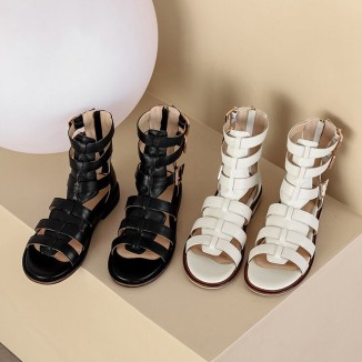 Genuine Leather Gladiator Sandals For Women Black/Off white