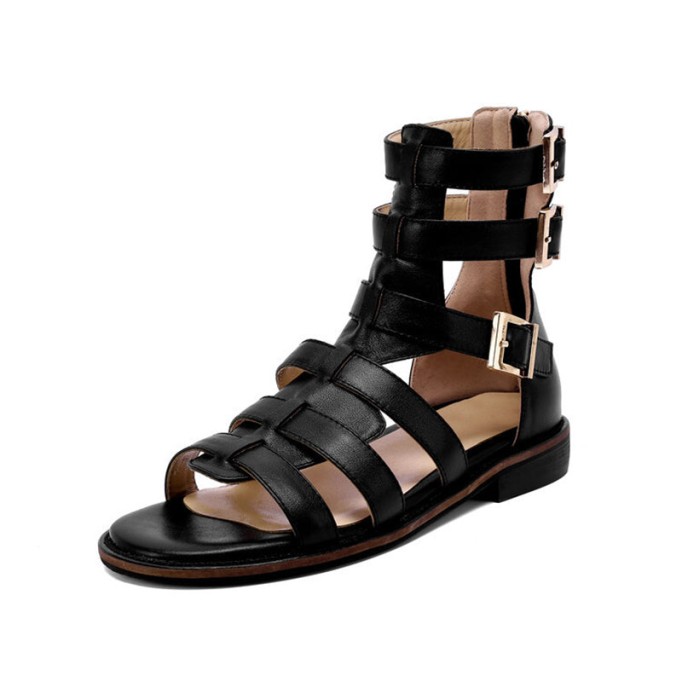 Genuine Leather Gladiator Sandals For Women Black/Off white