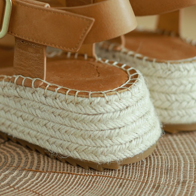 Slingback Espadrille-Wedge Leather Sandals in Beige/Brown/Pink