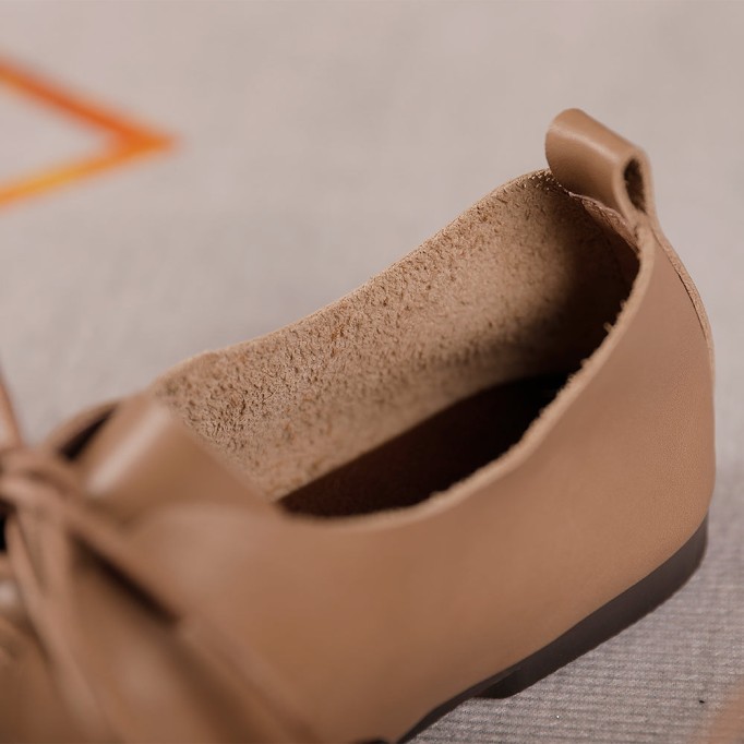 Retro Woven Leather Shoes For Women Soft Bottom Lace Up Sandals Apricot/Brown