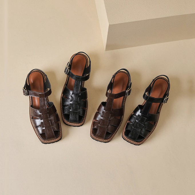 Handmade Leather Fisherman Platforms Sandal in Black/Coffee