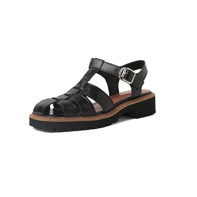 Handmade Leather Fisherman Platforms Sandal in Black/Coffee