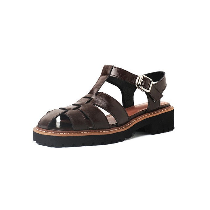 Handmade Leather Fisherman Platforms Sandal in Black/Coffee