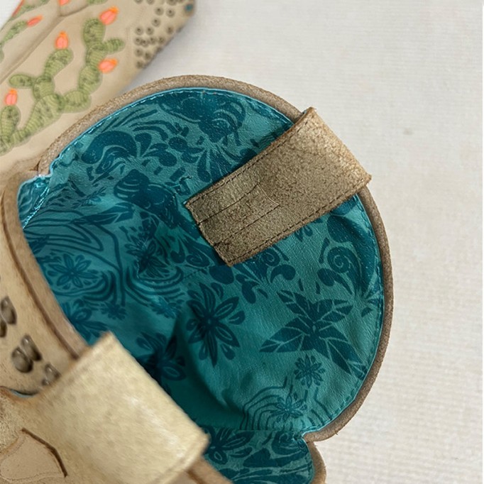 Womens Western Embroidered Boots Rivet Decorate- Khaki Cowgirl Boots All Genuine Leather