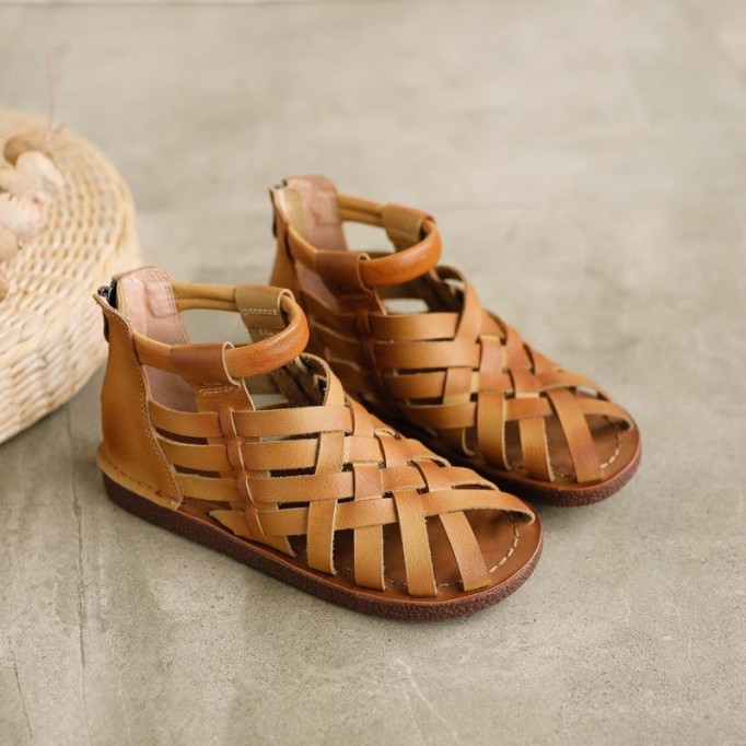 Handmade Leather Sandals,Woven Open-toe Women Flat Shoes, Retro Oxford Shoes Coffee/Brown/Apricot