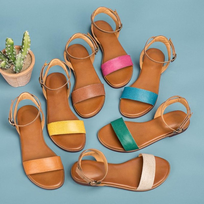Leather Donddi sandals For Women Handmade Yellow/Green/Coffee/Orange/Blue/Red/Beige