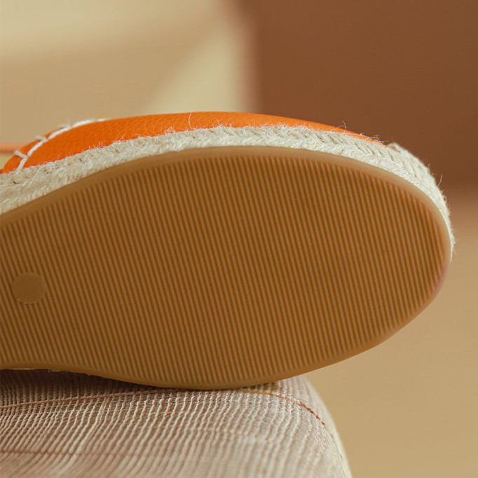 Slingback Espadrille-Wedge Leather Sandals in Beige/Green/Orange