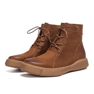 Lace Up Martin Boots for Women Handmade Leather Flat Ankle Boots Brown/Coffee/Black