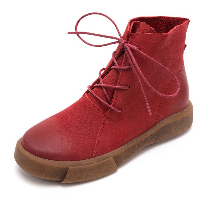 Lace Up Martin Boots for Women Handmade Leather Flat Ankle Boots Brown/Coffee/Black