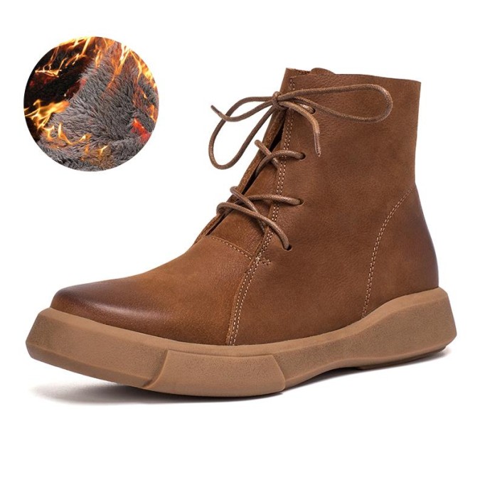 Lace Up Martin Boots for Women Handmade Leather Flat Ankle Boots Brown/Coffee/Black