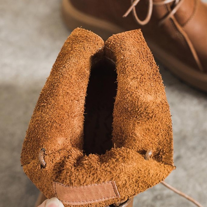 Lace Up Martin Boots for Women Handmade Leather Flat Ankle Boots Brown/Coffee/Black