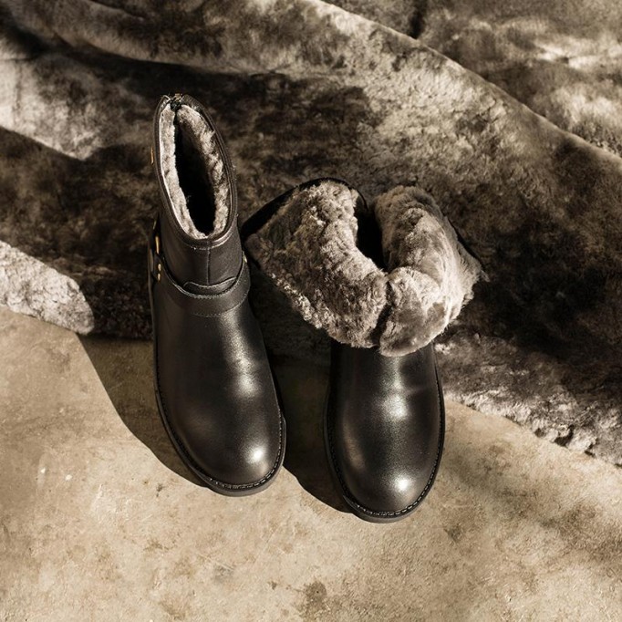 Waxing Leather Buckle Boots Handmade British Boots Fleece Lined Snow Boots Black/White/Coffee