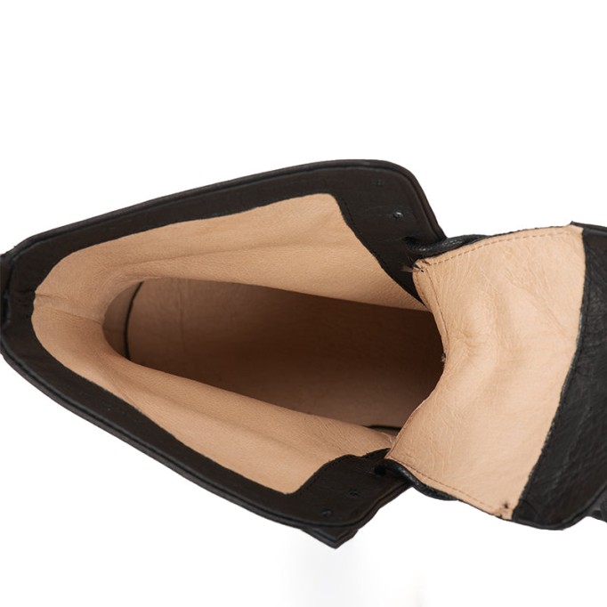 Women Martin Boots Lace Up Short Boots Handmade Leather Full Grain Leather Black