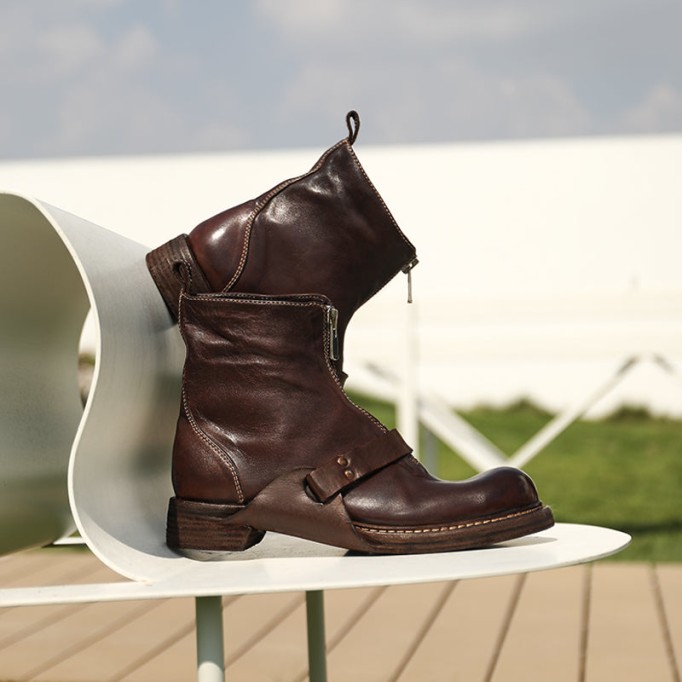 Goodyear Welt Horse Leather Martin Boots Handmade Short Boots For Women Sweet and Cool in Black