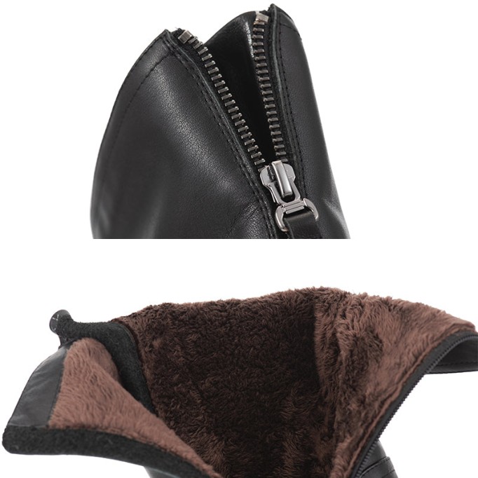 Retro Leather Mid Calf Boots for Cold Winter Classic Martin Boots Black Handmade Short Plush Lining