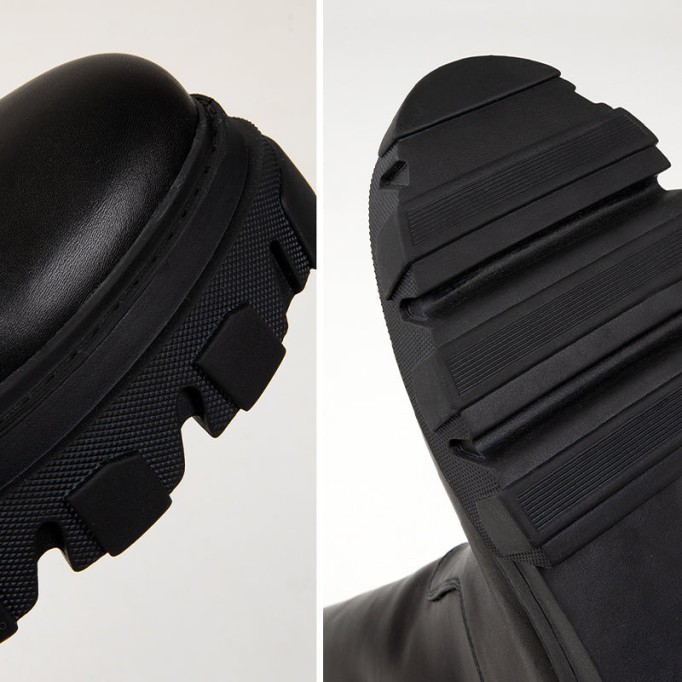 Riding Boots for Women in Black/White/Grey Leather - Chunky Sole Tall Boots Platform Boots