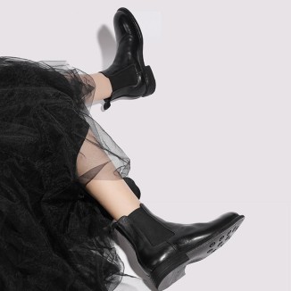 Goodyear Welt Baby Calf Full Grain Chelsea Boots For Women In Black/Brown Genuine Leather Sole