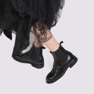 Goodyear Welt Baby Calf Full Grain Chelsea Boots For Women In Black/Brown Genuine Leather Sole