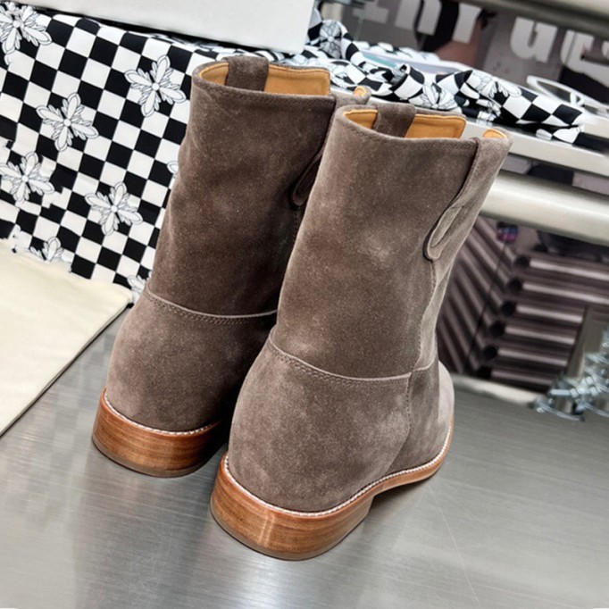 Womens Suede Leather Mid Calf Western Cowboy Boots In Black/Khaki/Brown/Grey