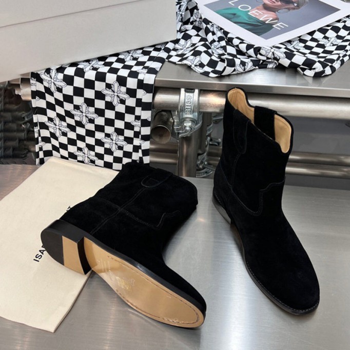 Womens Suede Leather Mid Calf Western Cowboy Boots In Black/Khaki/Brown/Grey