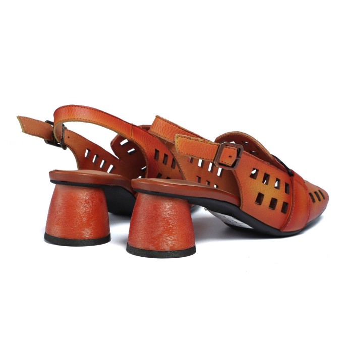 Comfy Genuine Leather Pumps Slingback Cut Out Chunky Sandals Orange/Grey