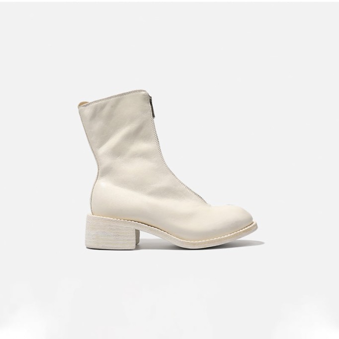 Goodyear Welt Horse Leather Ankle Boots Front Zip Calf-Length Army Boots For Women in Black/White/Red