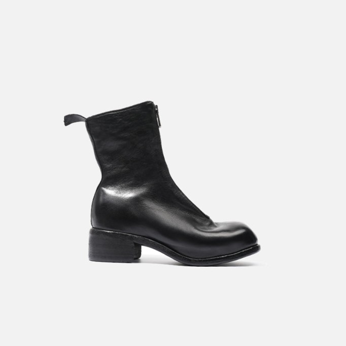 Goodyear Welt Horse Leather Ankle Boots Front Zip Calf-Length Army Boots For Women in Black/White/Red