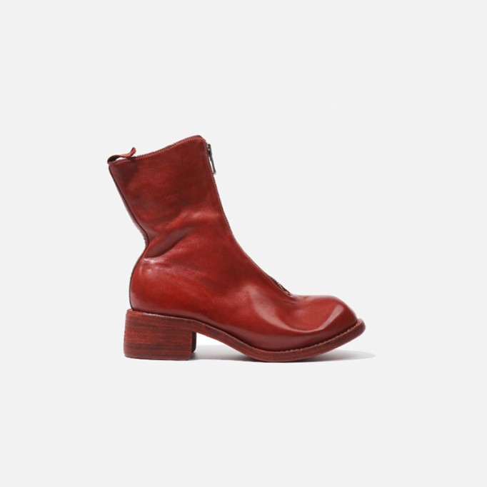 Goodyear Welt Horse Leather Ankle Boots Front Zip Calf-Length Army Boots For Women in Black/White/Red