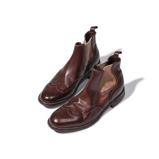 Goodyear Welt Brogue Boots Horse Leather Chelsea Boots For Women Leather Sole