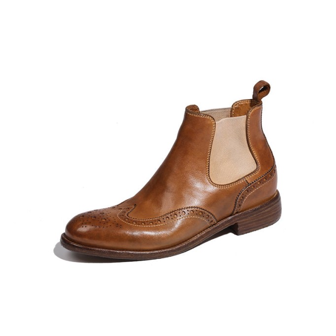 Goodyear Welt Brogue Boots Horse Leather Chelsea Boots For Women Leather Sole