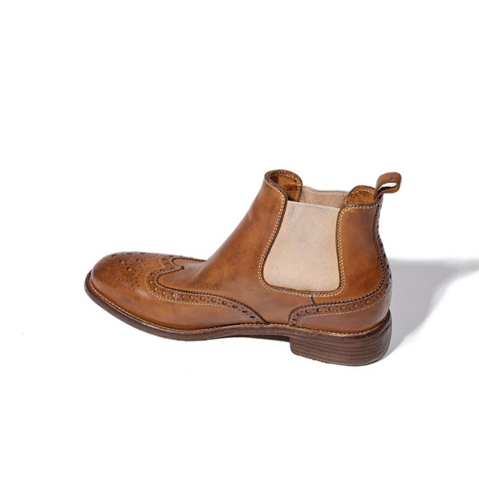 Goodyear Welt Brogue Boots Horse Leather Chelsea Boots For Women Leather Sole