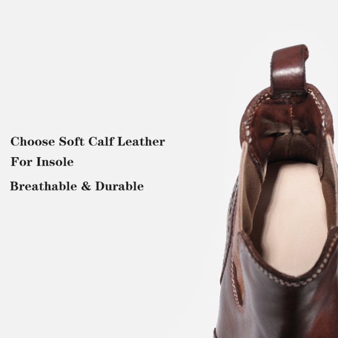 Goodyear Welt Brogue Boots Horse Leather Chelsea Boots For Women Leather Sole