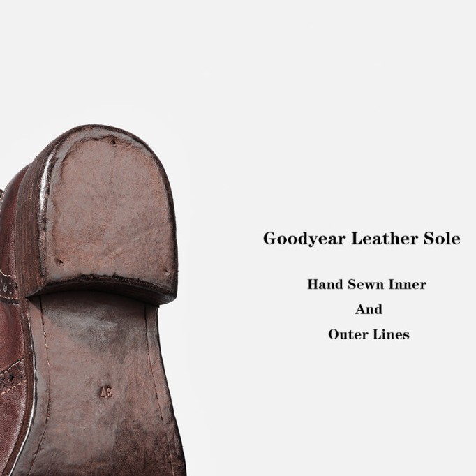 Goodyear Welt Brogue Boots Horse Leather Chelsea Boots For Women Leather Sole