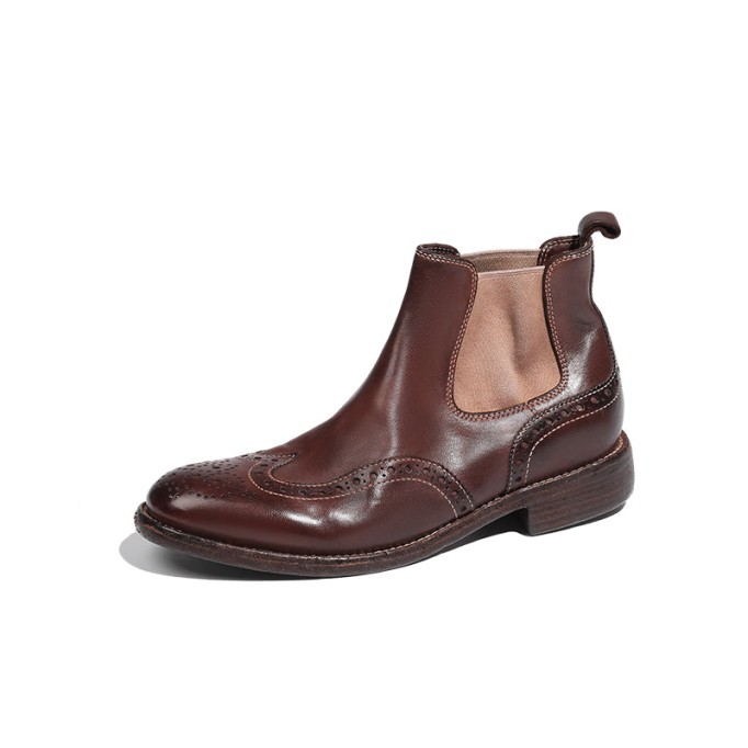 Goodyear Welt Brogue Boots Horse Leather Chelsea Boots For Women Leather Sole