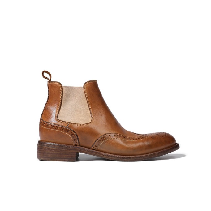 Goodyear Welt Brogue Boots Horse Leather Chelsea Boots For Women Leather Sole