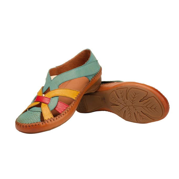 Retro Woven Leather Shoes For Women Soft Bottom Colorful Sandals Grey/Blue