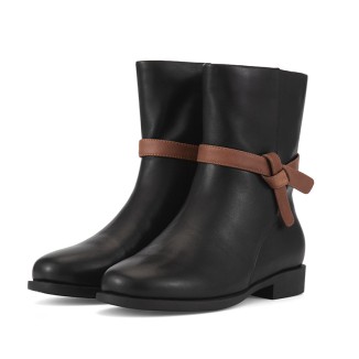 Womens Handmade Retro Leather Mid Calf Boots for Cold Winter classic Martin boots Black