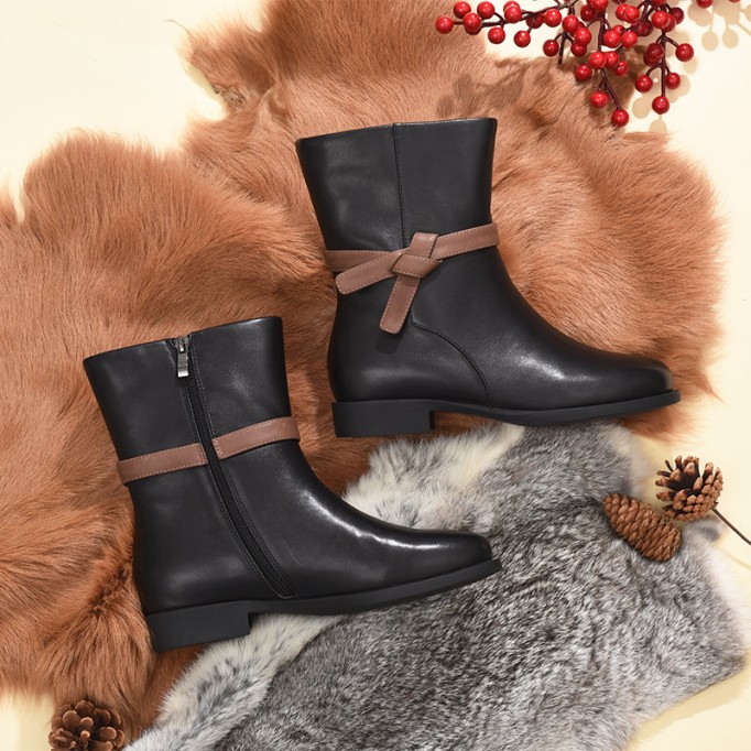 Womens Handmade Retro Leather Mid Calf Boots for Cold Winter classic Martin boots Black