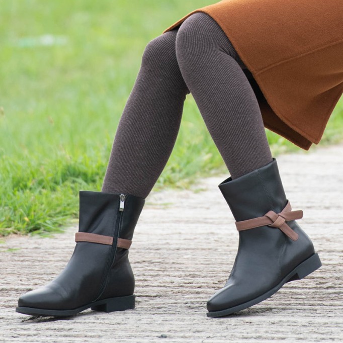 Womens Handmade Retro Leather Mid Calf Boots for Cold Winter classic Martin boots Black