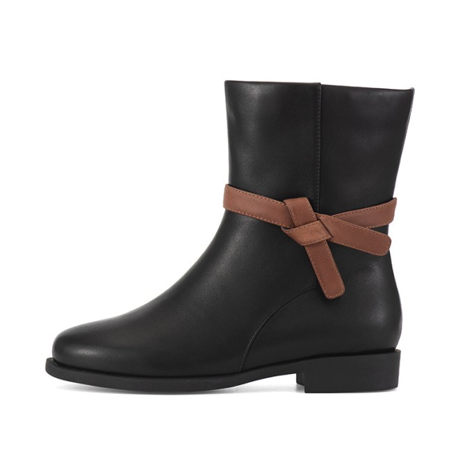 Womens Handmade Retro Leather Mid Calf Boots for Cold Winter classic Martin boots Black