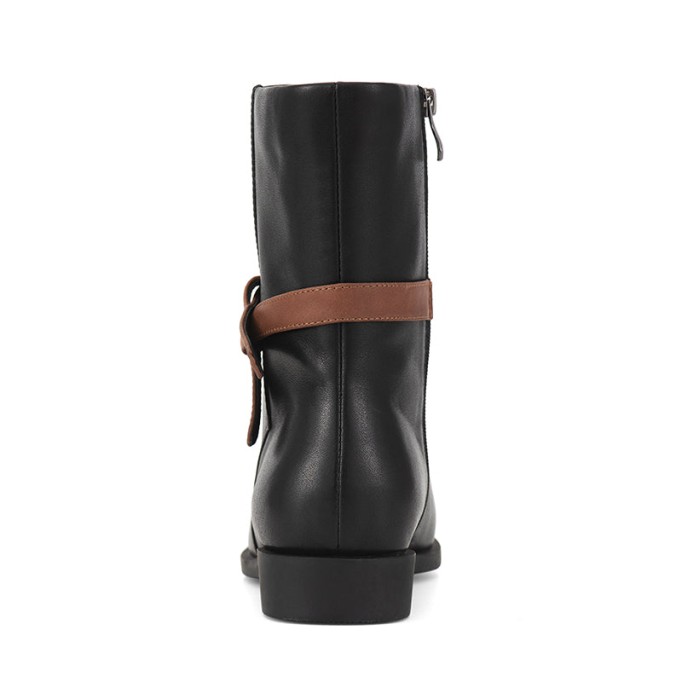 Womens Handmade Retro Leather Mid Calf Boots for Cold Winter classic Martin boots Black