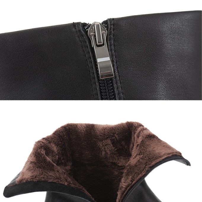 Womens Handmade Retro Leather Mid Calf Boots for Cold Winter classic Martin boots Black