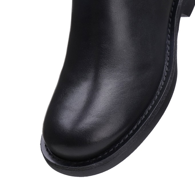 Handmade Soft Leather Knee High Boots Side Zip Riding Boots Short Plush Lining in Black/Brown