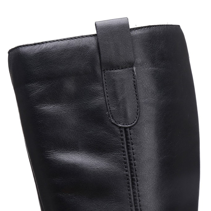 Handmade Soft Leather Knee High Boots Side Zip Riding Boots Short Plush Lining in Black/Brown