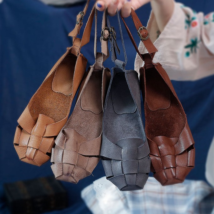 Handmade Gladiator Sandals Women Genuine Cow Leather Weave Cover Heel Buckle Strap Rome Summer Casual Lady Flat Shoes