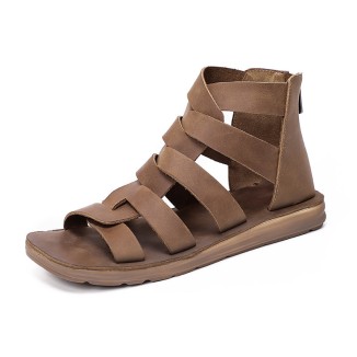 Genuine Leather Gladiator Sandals For Women in Brown