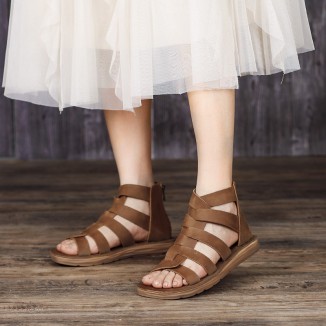 Genuine Leather Gladiator Sandals For Women in Brown