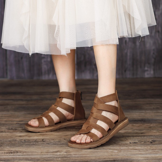 Genuine Leather Gladiator Sandals For Women in Brown