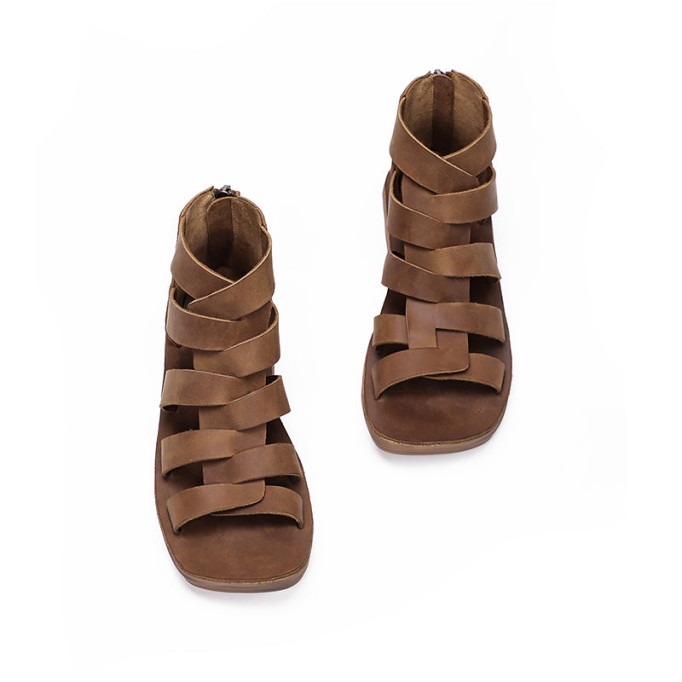 Genuine Leather Gladiator Sandals For Women in Brown